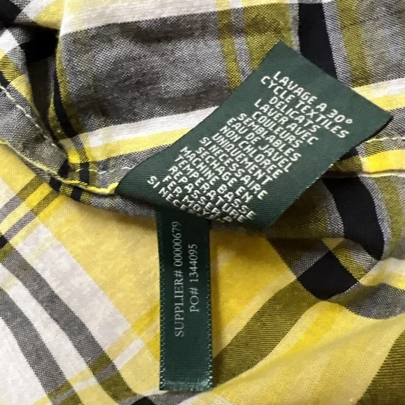 LRL Lauren Jeans Co Womens Plaid Shirt Button Up Size XL Yellow Lightweight - Picture 8 of 9